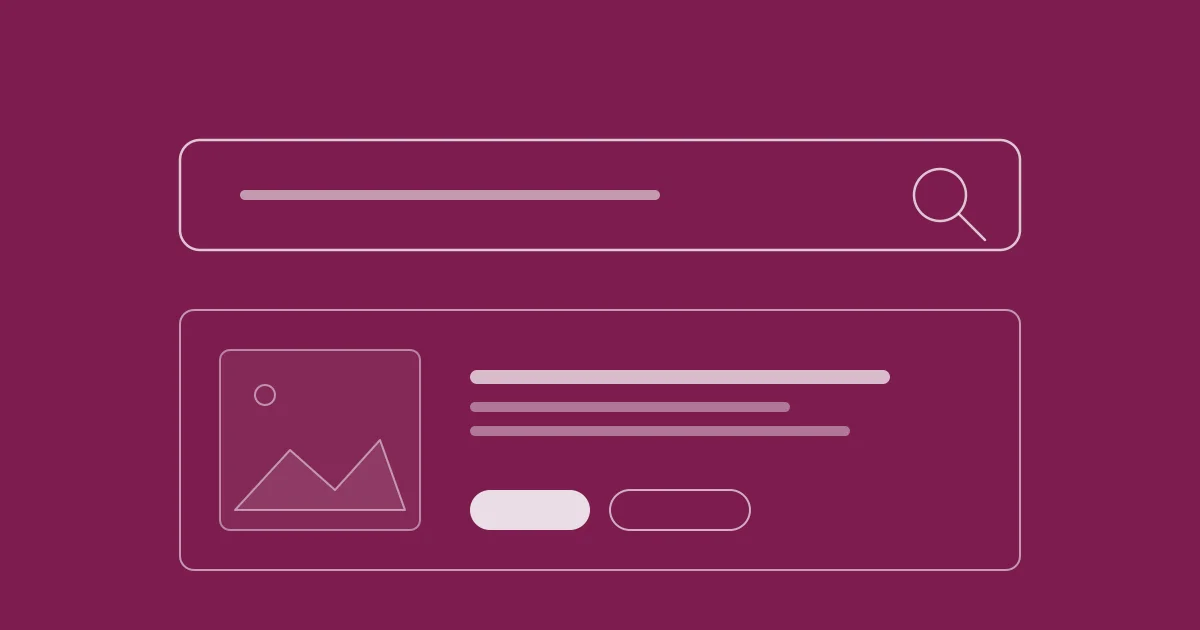 Site search bar above a product result card — illustrating how search converts intent into discovery