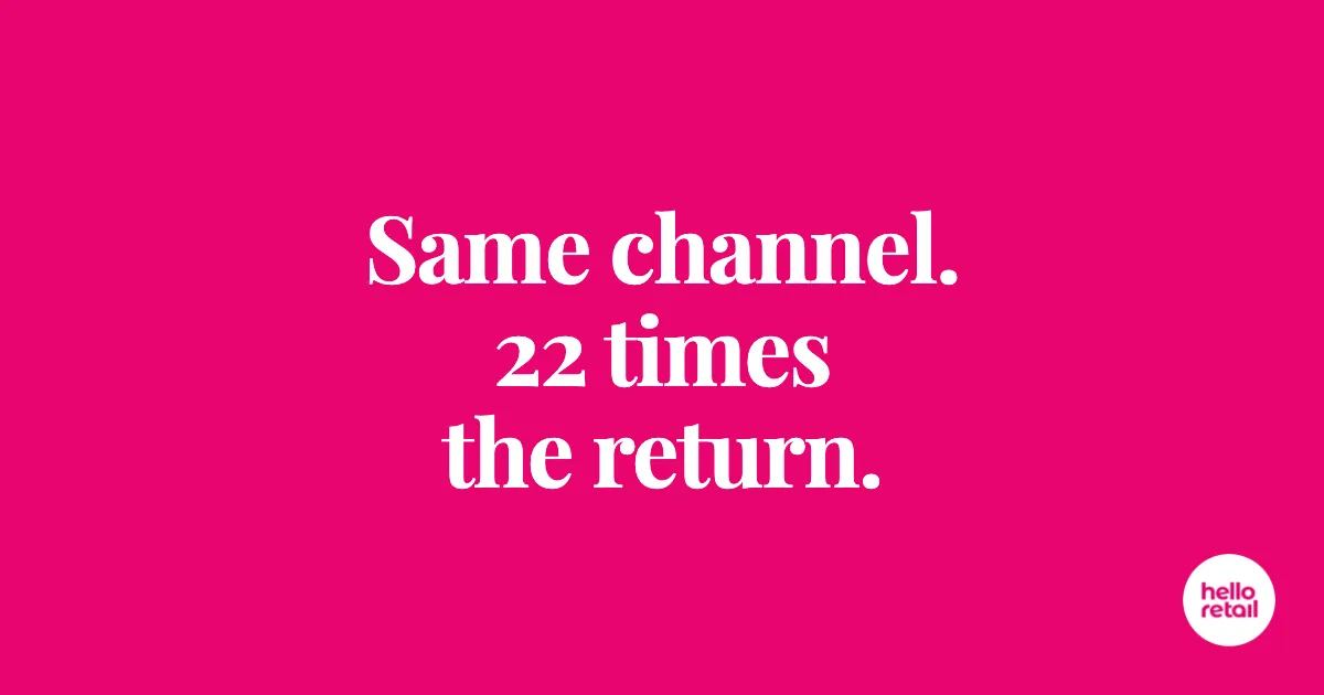 Cerise pink card with the words Same channel. 22 times the return.