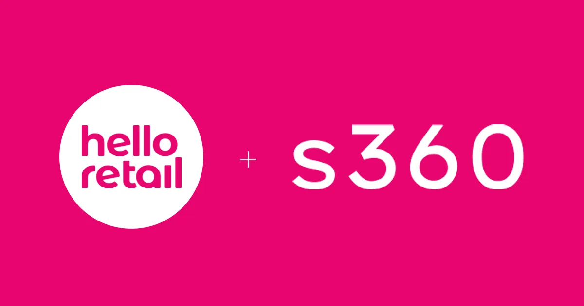 Hello Retail and s360 logo lockup on a cerise pink background