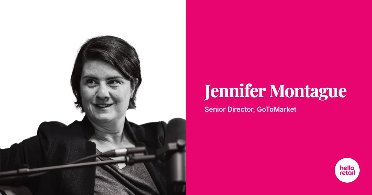 Cerise pink card featuring Jennifer Montague, Senior Director, GoToMarket.