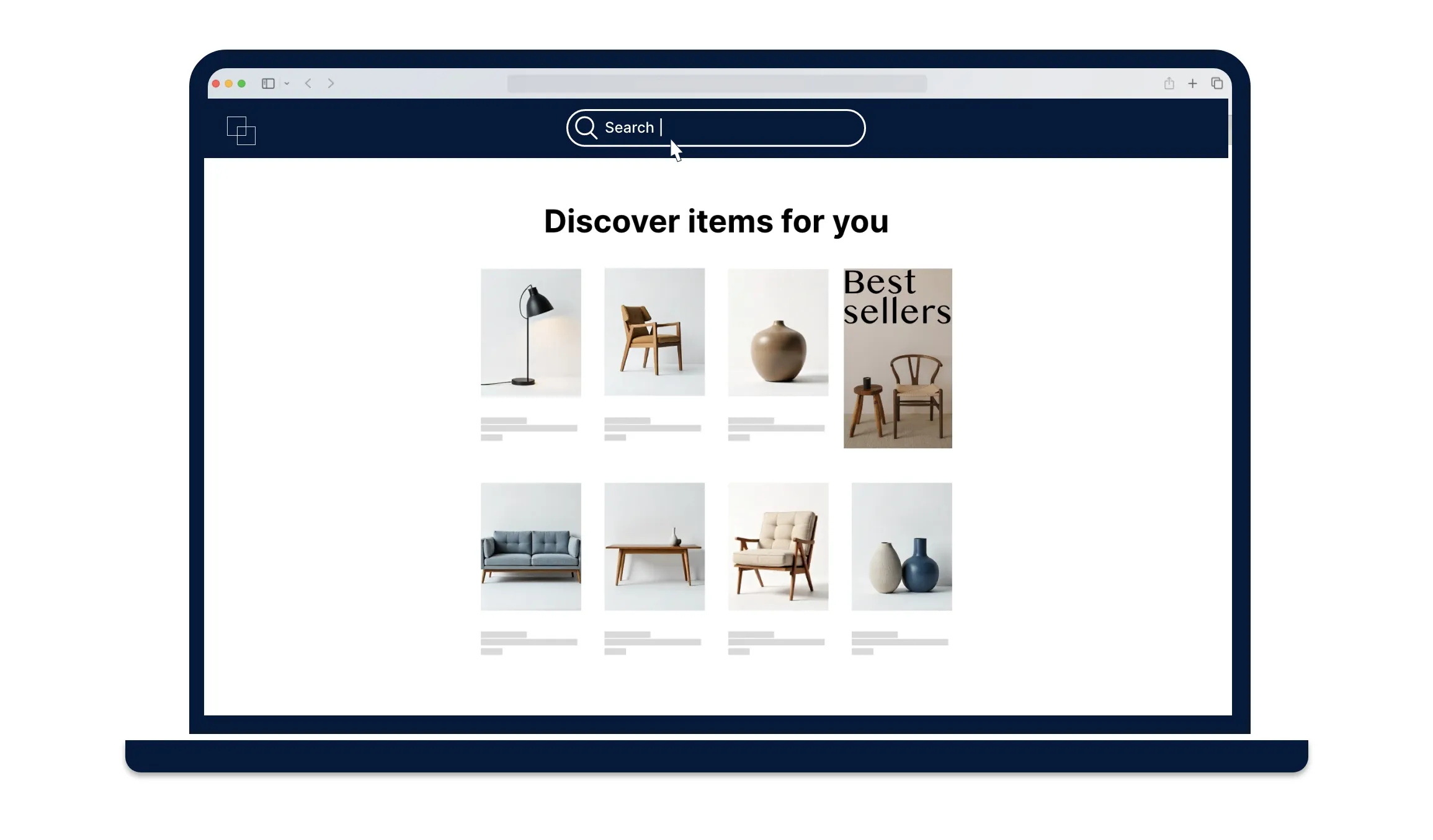 Initial Content search overlay showing product suggestions