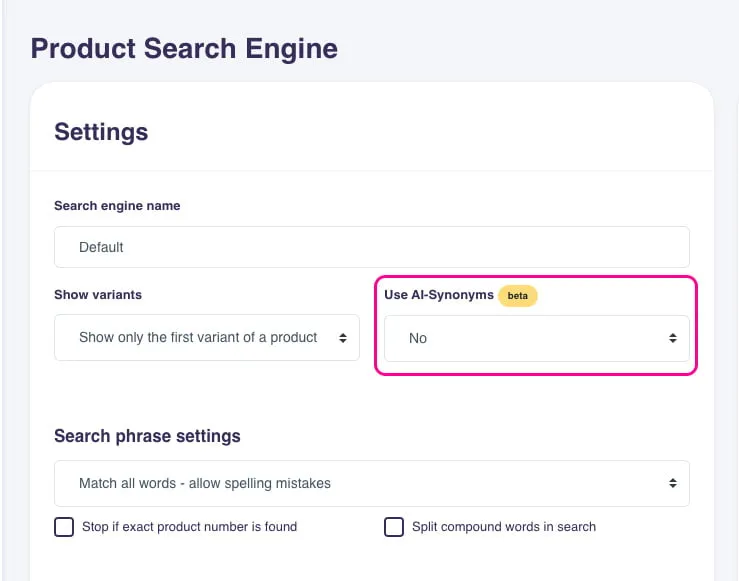 AI Synonyms Enabling