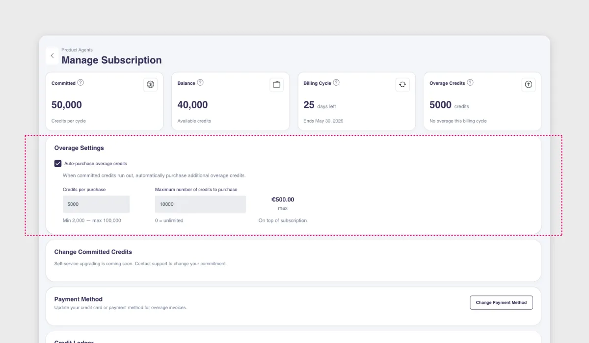 Auto-Overage settings in Product Agents