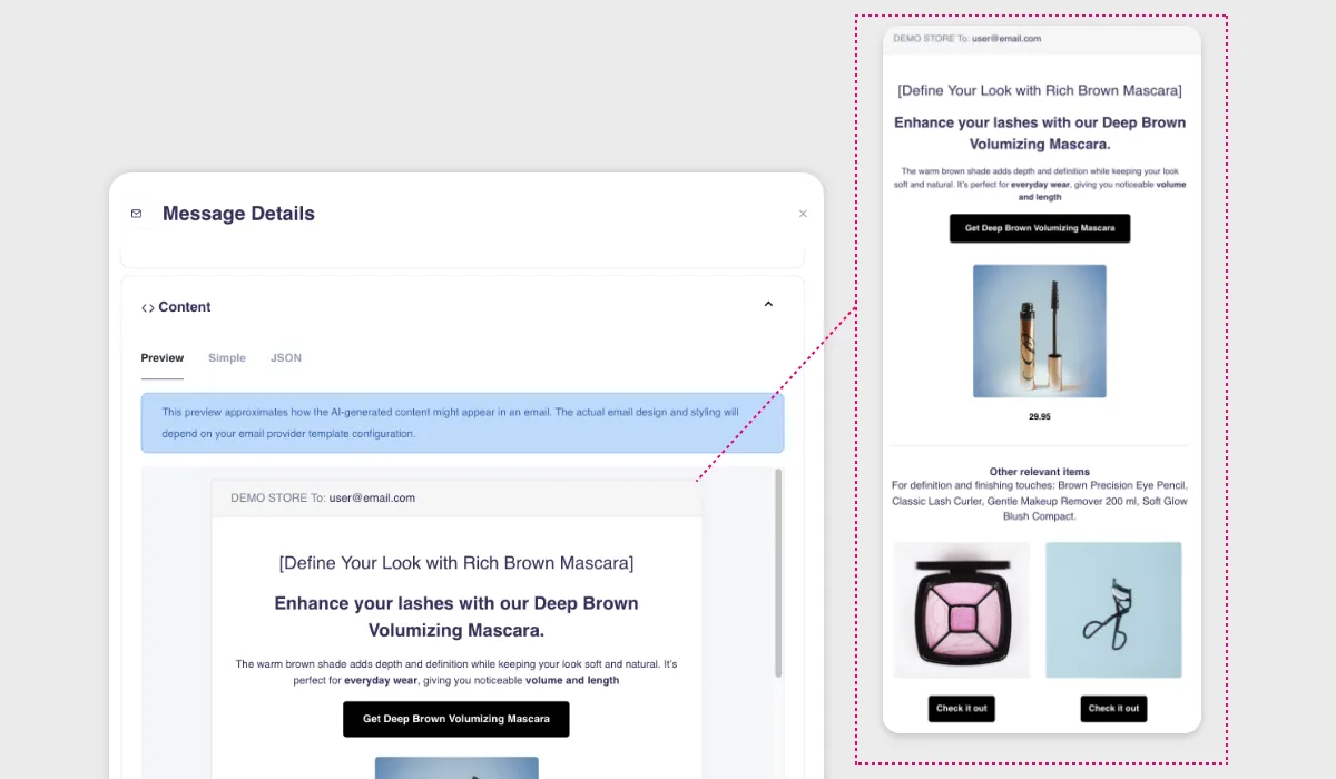 Preview tab showing AI-generated email content
