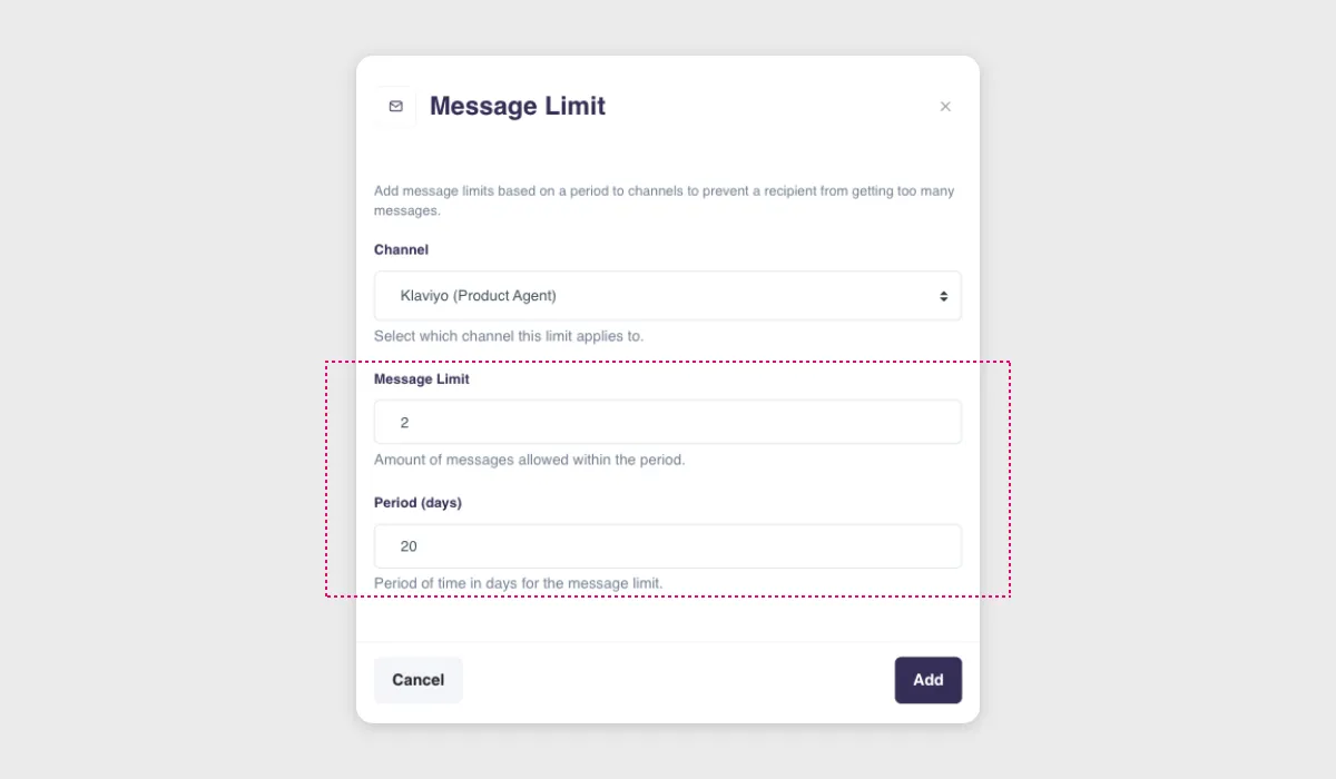Message limits settings in Product Agents