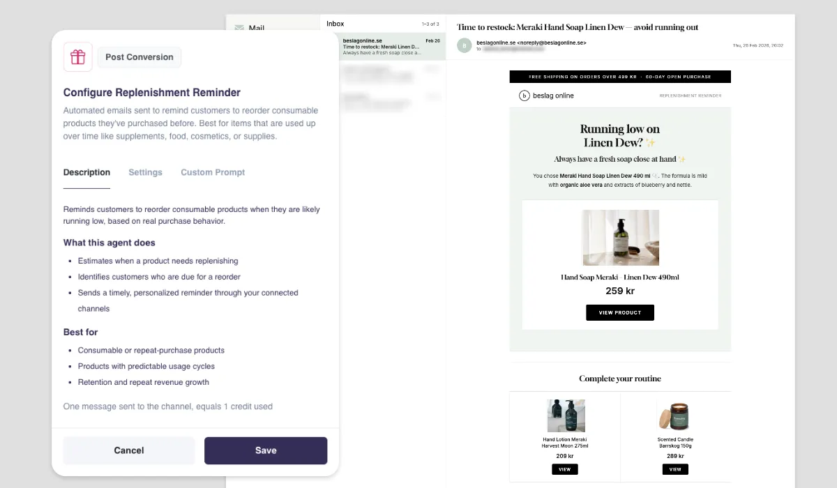 Replenishment Reminder email for Beslag Online