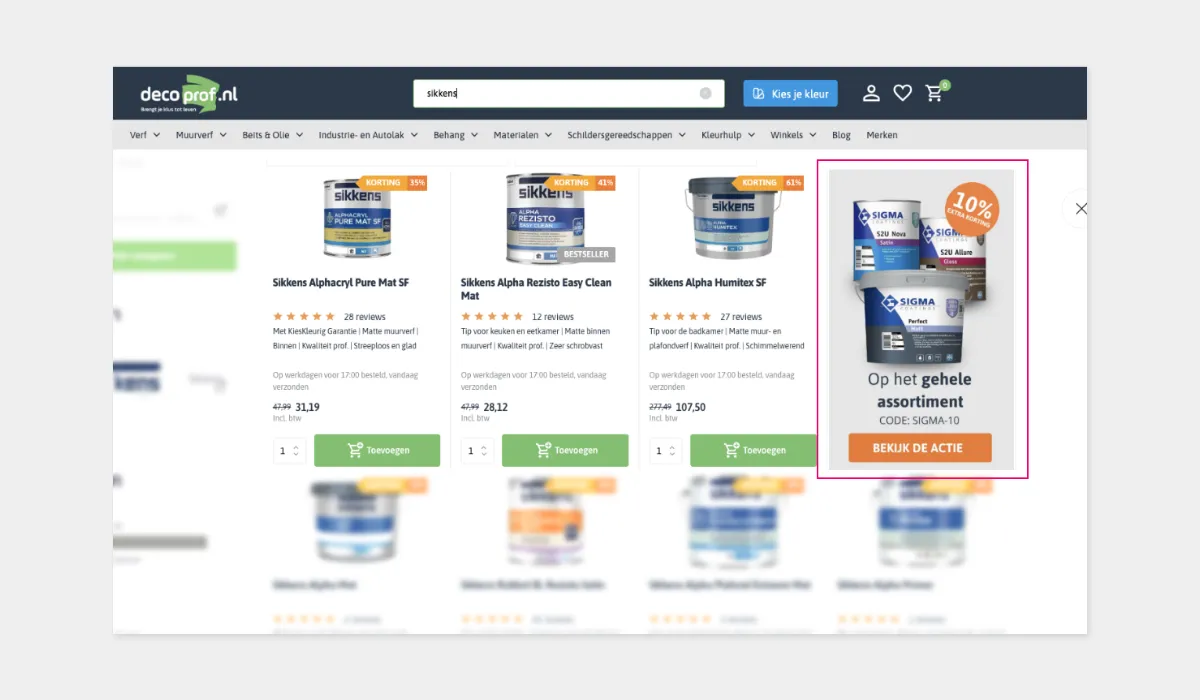 Hello Retail Retail Media banners on Decoprof.nl