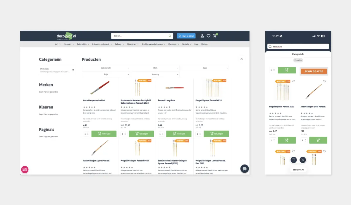 Hello Retail Search on Decoprof.nl