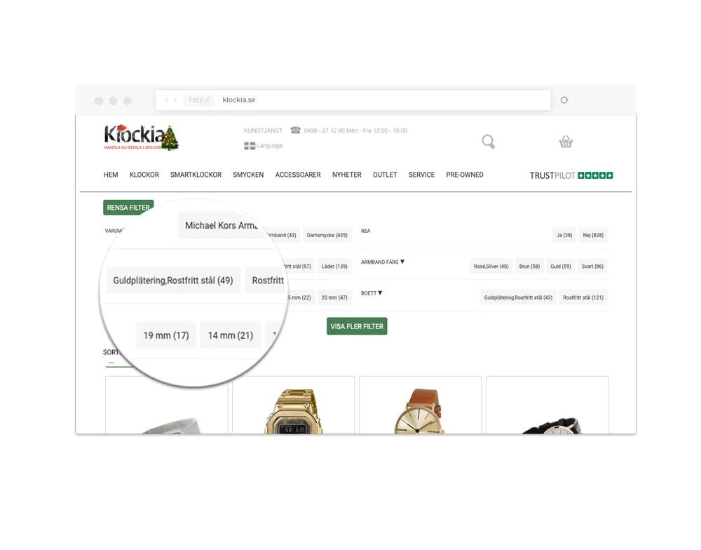 Klockia browser mockup