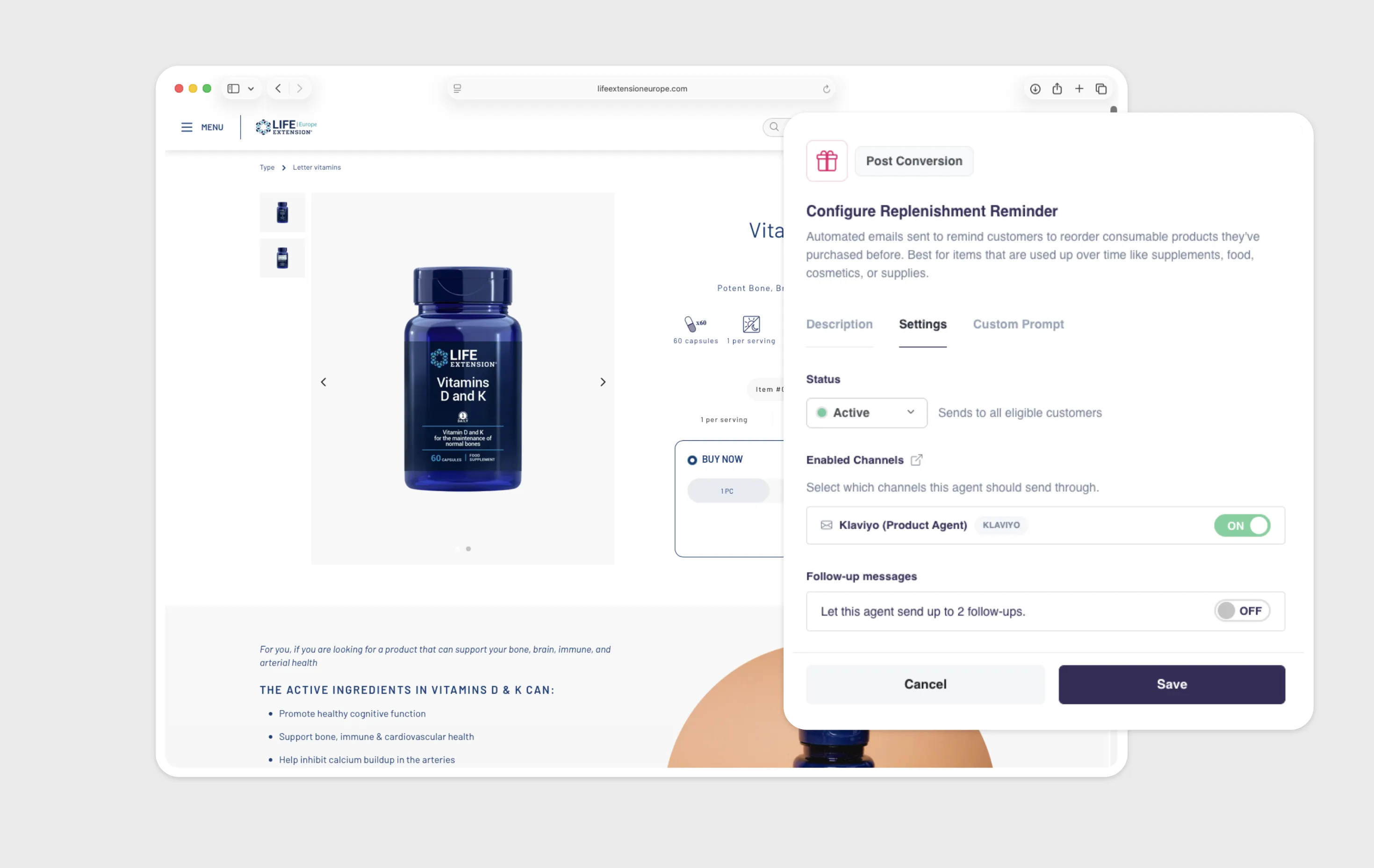 Life Extension Europe: Reorder emails, timed to each customer