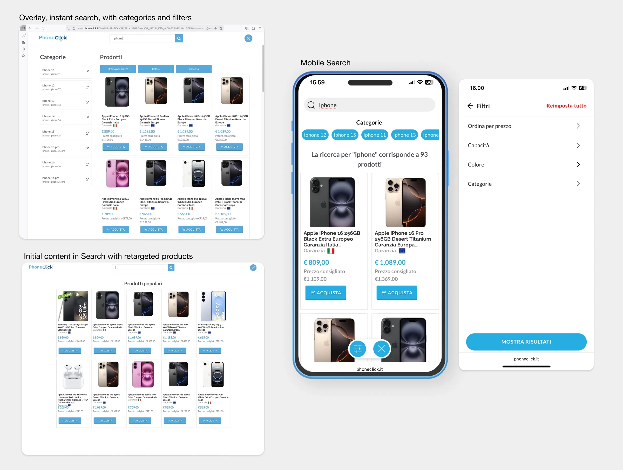 Phoneclick search experience
