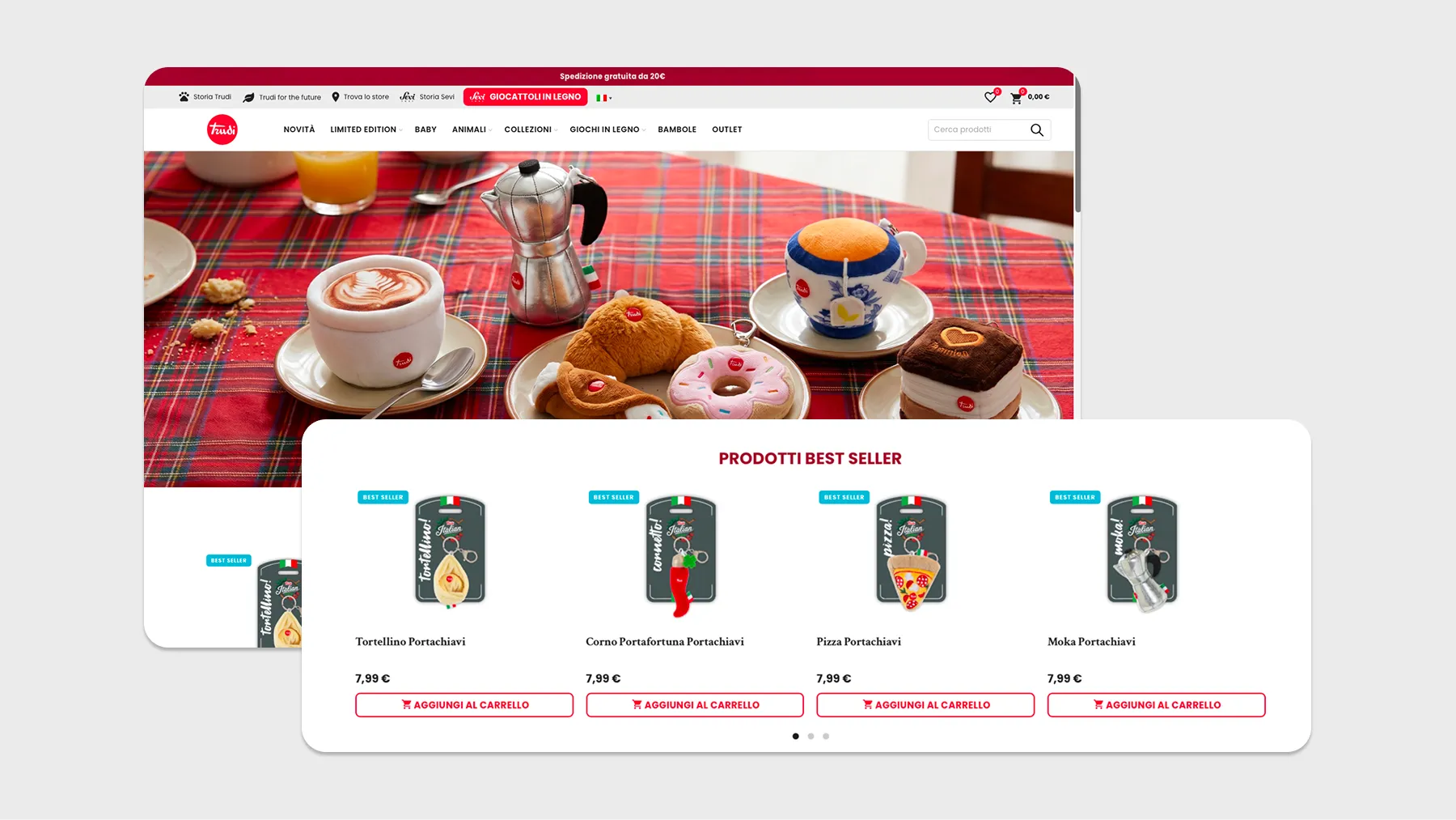 La homepage del webshop Trudi con un carosello di raccomandazioni bestseller di Hello Retail