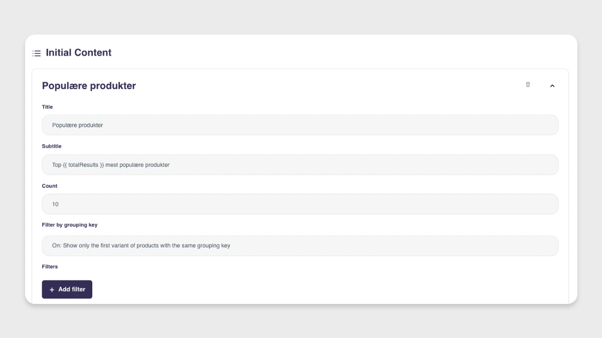 Initial Content product cards shown the moment a shopper clicks the search bar