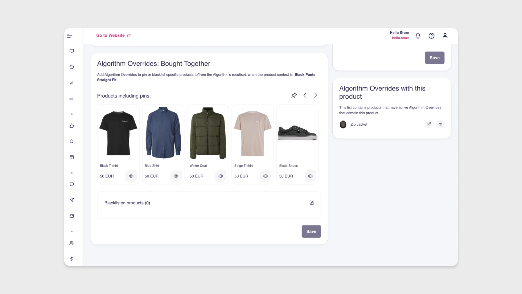 Blacklisting products from a product's recommendation boxes