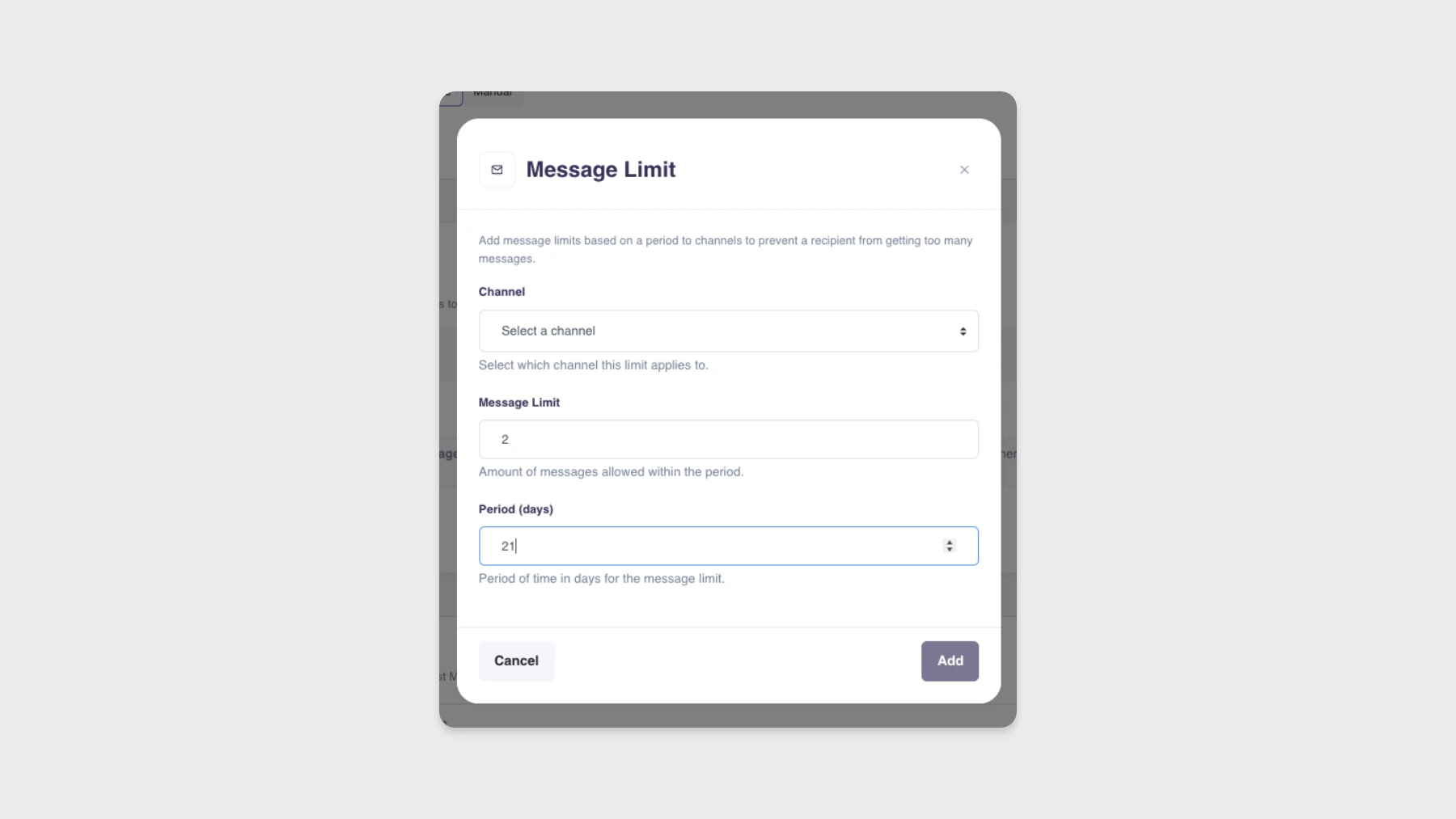Per-channel frequency limit settings for Product Agents
