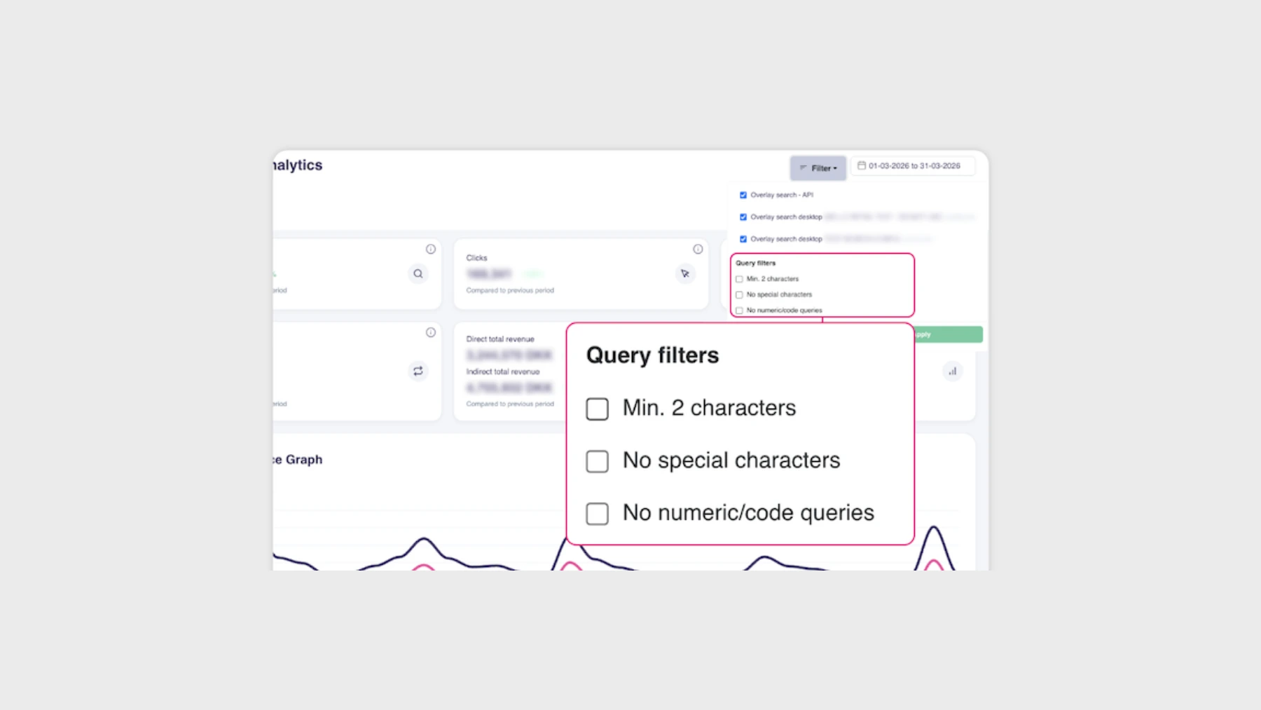 Search Analytics with new noise filters at the top of the page