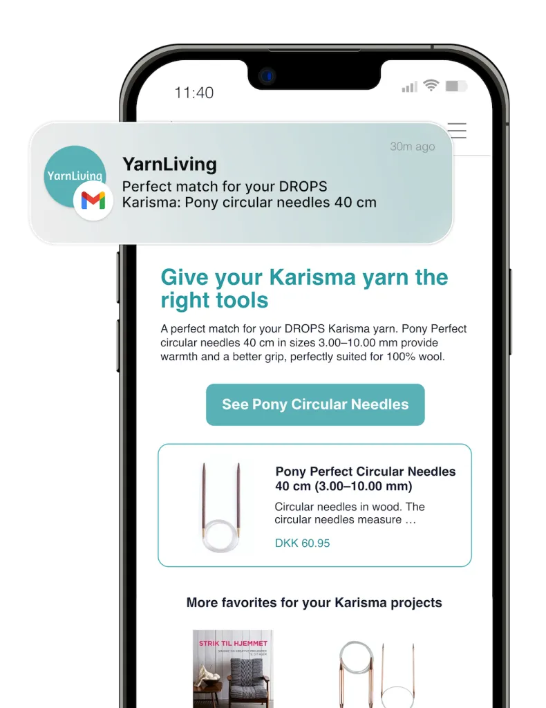 YarnLiving email notification on phone