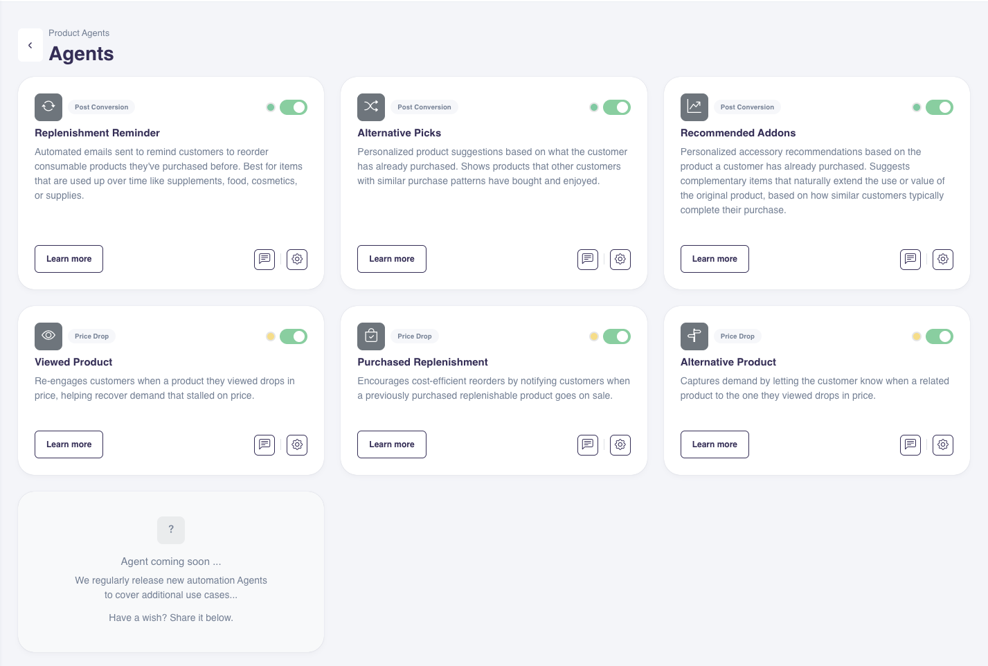 Product Agents dashboard